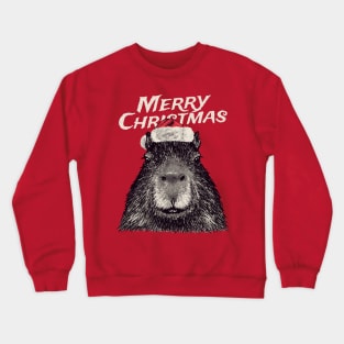 Christmas Capybara | Merry Christmas | Red Santa Hat Crewneck Sweatshirt